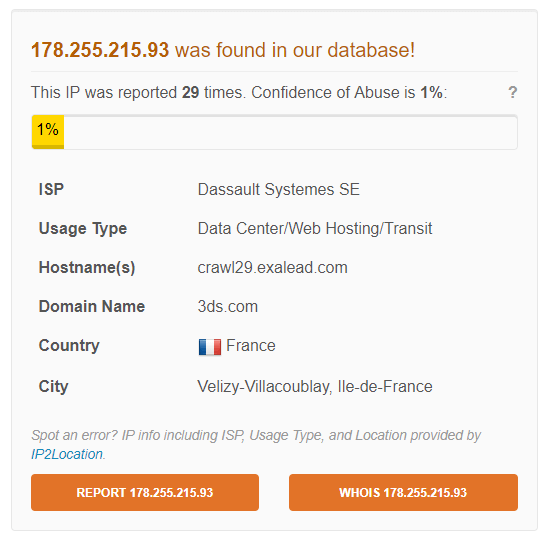 данные сервиса AbuseIPDB по IP 178.255.215.93