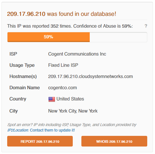 рапорты пользователей об IP 209.17.96.210